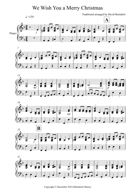 Free Sheet Music We Wish You A Merry Christmas For Piano Solo