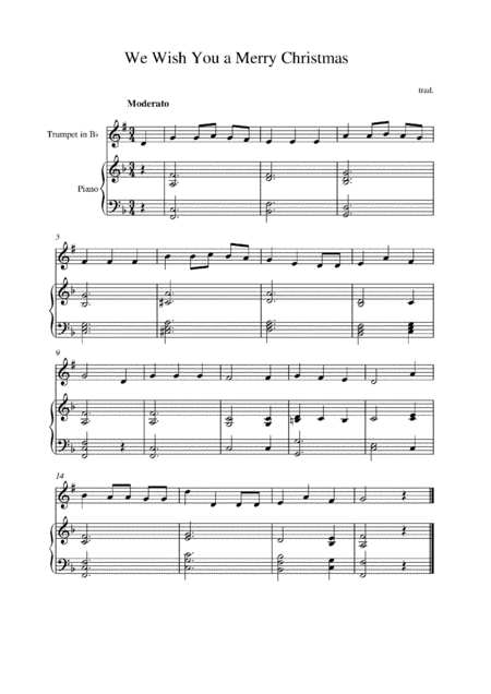 Free Sheet Music We Wish You A Merry Christmas For Trumpet In Bb With Piano Accompaniment