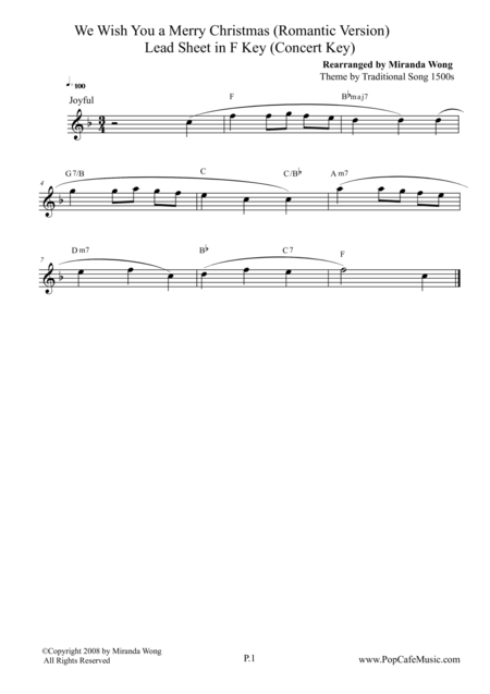 Free Sheet Music We Wish You A Merry Christmas In F Key Lead Sheet