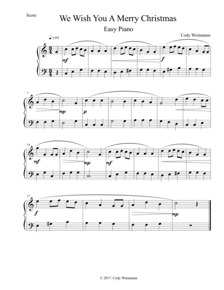 We Wish You A Merry Christmas New Easy Piano Arrangement Sheet Music