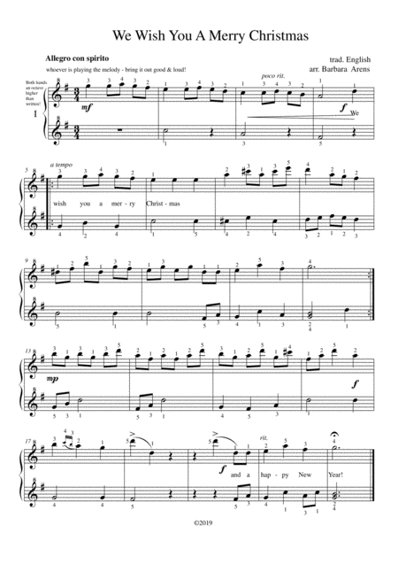 Free Sheet Music We Wish You A Merry Christmas Piano 6 Hands