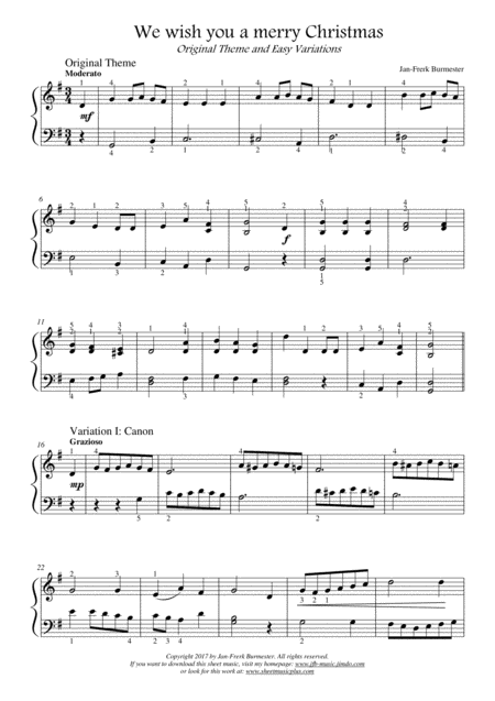 We Wish You A Merry Christmas Theme And Easy Variations For Piano Solo Sheet Music