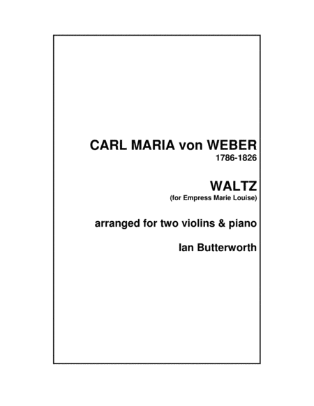 Weber Waltz For Empress Marie Louise For 2 Violins Piano Sheet Music