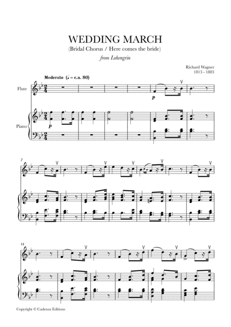 Wedding March Bridal Chorus Here Comes The Bride For Flute And Piano Sheet Music