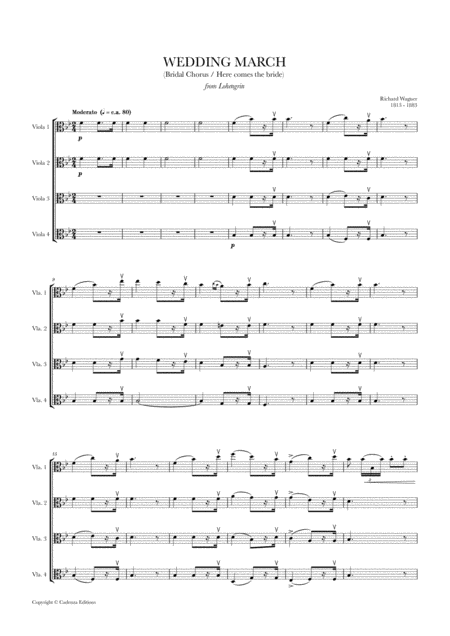 Wedding March Bridal Chorus Here Comes The Bride For Viola Quartet Sheet Music