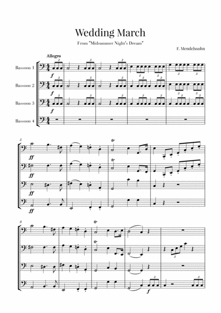 Free Sheet Music Wedding March For Bassoon Quartet Mendelssohn