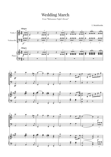 Free Sheet Music Wedding March For Piano Violin And Cello Mendelssohn