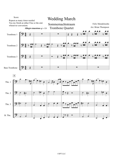 Wedding March For Trombone Quartet Sheet Music