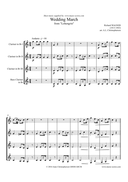 Wedding March From Lohengrin 3 Clarinets And Bass Clarinet Sheet Music