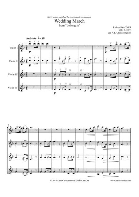 Wedding March From Lohengrin 4 Violins Sheet Music