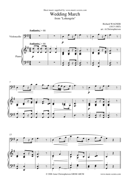 Wedding March From Lohengrin Cello And Piano Lower Sheet Music