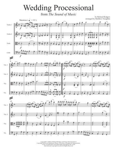 Wedding Processional From The Sound Of Music For String Quartet Sheet Music