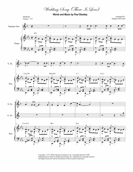 Wedding Song There Is Love Duet For Soprano And Alto Saxophone Sheet Music