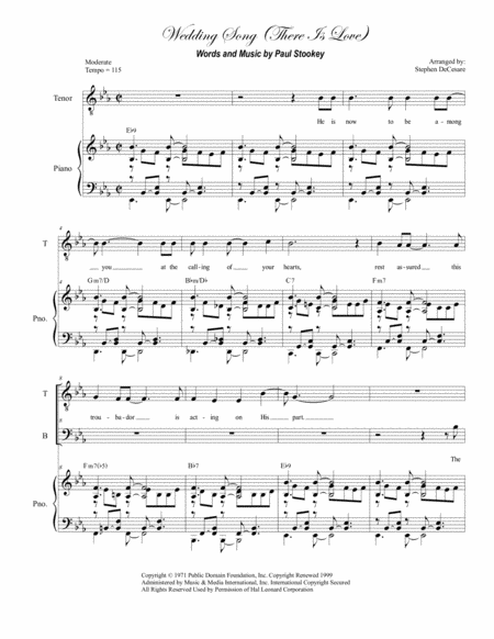 Wedding Song There Is Love Duet For Tenor And Bass Solo Sheet Music