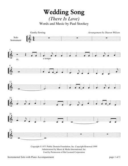 Free Sheet Music Wedding Song There Is Love For C Instrument Solo With Piano Accompaniment