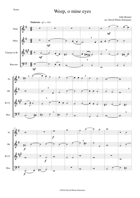 Weep O Mine Eyes For Wind Quartet Sheet Music