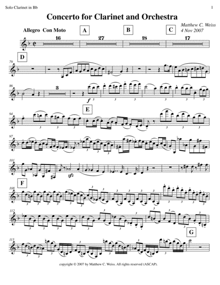 Weiss Clarinet Concerto Solo Clarinet Part In Bb Sheet Music