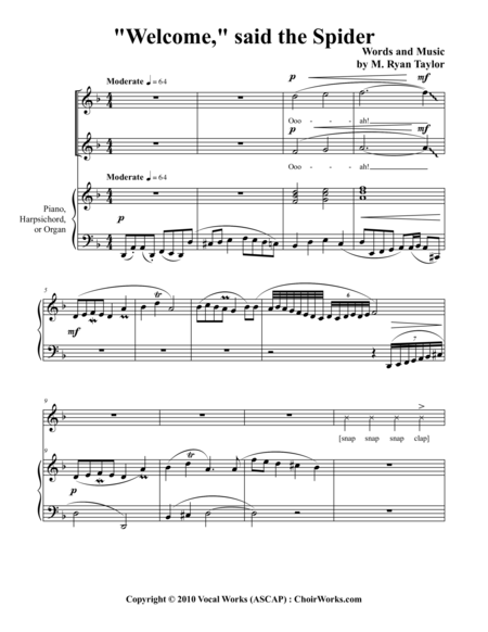 Free Sheet Music Welcome Said The Spider 2 Part Choir And Piano Or Harpsichord Or Organ