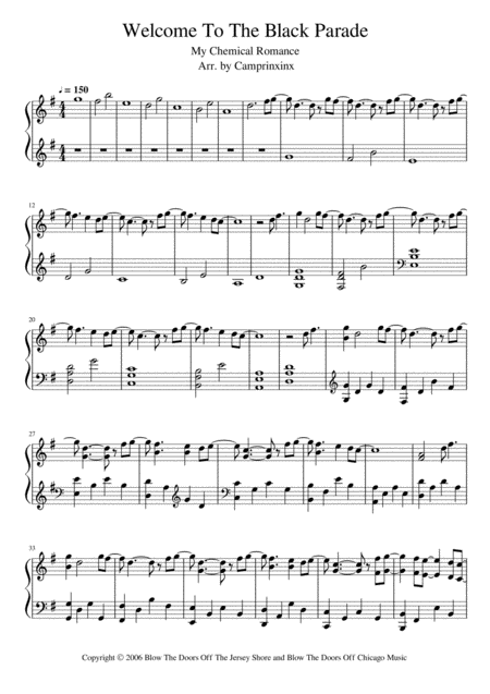 Welcome To The Black Parade For Piano Sheet Music