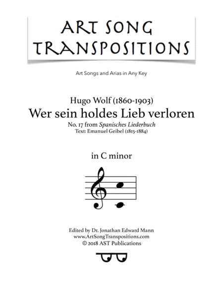 Wer Sein Holdes Lieb Verloren C Minor Sheet Music