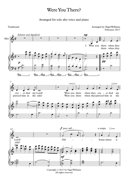 Free Sheet Music Were You There For Alto Solo Voice And Piano