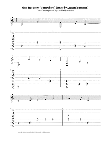 West Side Story Somewhere For Fingerstyle Guitar Tuned Cgdgad Sheet Music