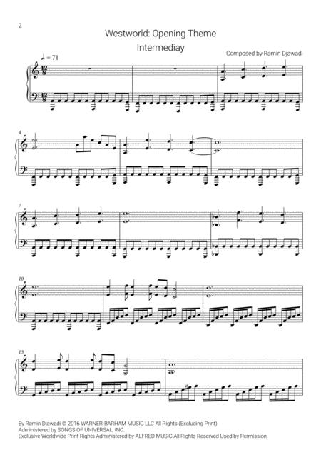 Westworld Opening Theme Intermediary Sheet Music