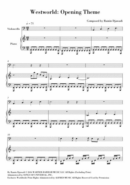 Westworld Opening Theme Violoncello And Piano Sheet Music