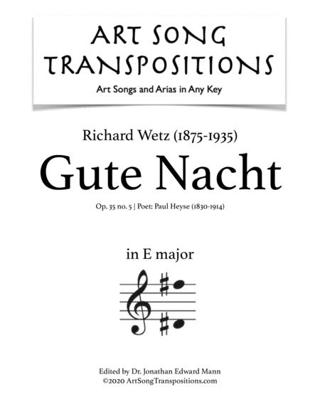 Wetz Gute Nacht Op 35 No 5 Transposed To E Major Sheet Music