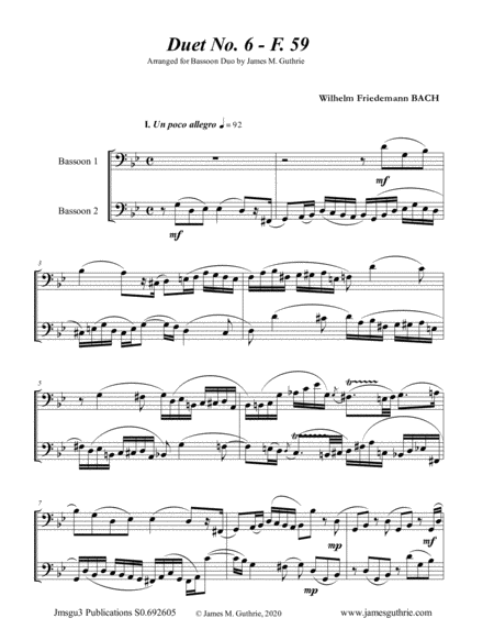 Wf Bach Duet No 6 For Bassoon Duo Sheet Music