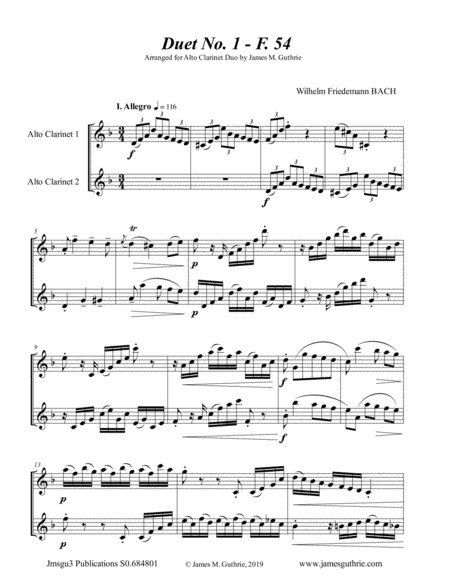 Wf Bach The Six Duets Complete For Alto Clarinet Duo Sheet Music