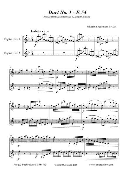 Wf Bach The Six Duets Complete For English Horn Duo Sheet Music