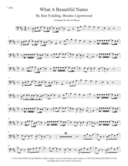 Free Sheet Music What A Beautiful Name Cello Original Key