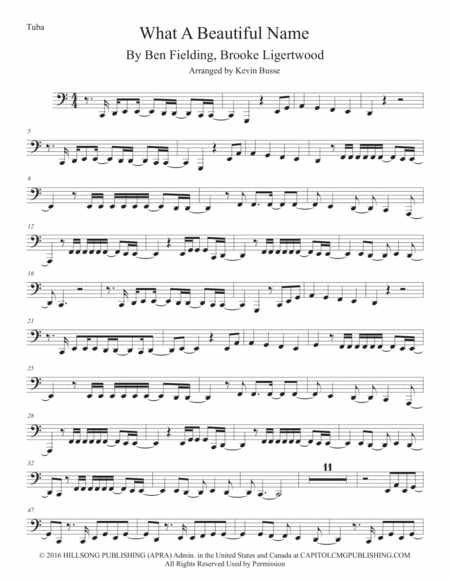 What A Beautiful Name Tuba Easy Key Of C Sheet Music