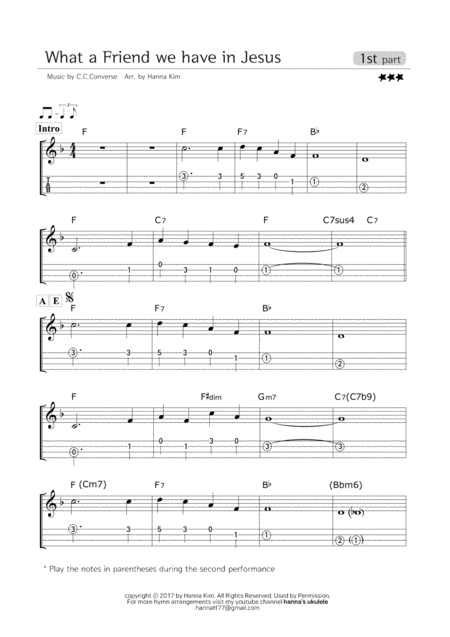 What A Friend We Have In Jesus Hymn Ukulele Ensemble Sheet Music