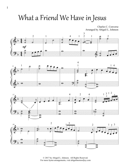 Free Sheet Music What A Friend We Have In Jesus Intermediate Piano Solo