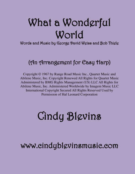 What A Wonderful World Arranged For Easy Harp Sheet Music