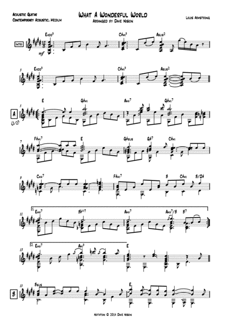 Free Sheet Music What A Wonderful World Dave Niskin Solo Guitar Arrangement