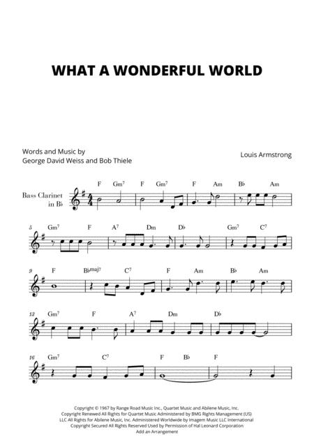 What A Wonderful World For Bass Clarinet Sheet Music