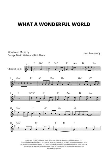 Free Sheet Music What A Wonderful World For Clarinet