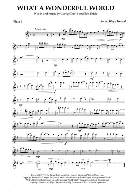 What A Wonderful World For Flute Quartet Sheet Music