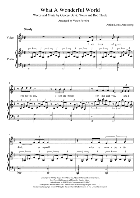 Free Sheet Music What A Wonderful World For Piano And Voice