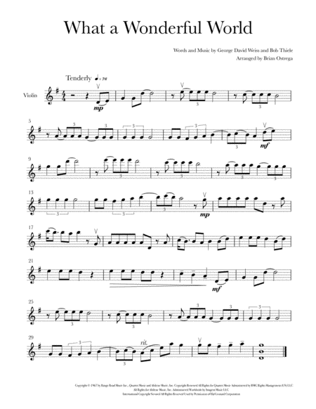 Free Sheet Music What A Wonderful World For Solo Violin