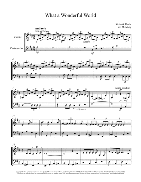 What A Wonderful World For Violin Cello Duet Sheet Music