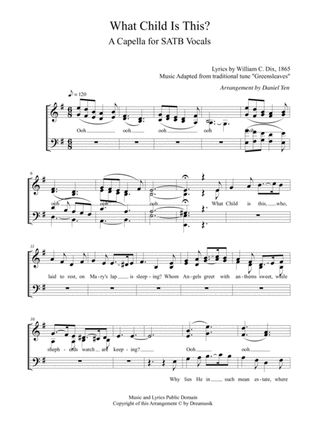 Free Sheet Music What Child Is This A Capella Version For Satb Vocals Choir