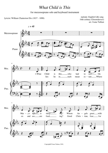 Free Sheet Music What Child Is This For Mezzosoprano Solo And Piano C Minor