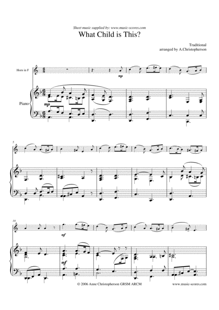 Free Sheet Music What Child Is This French Horn And Piano