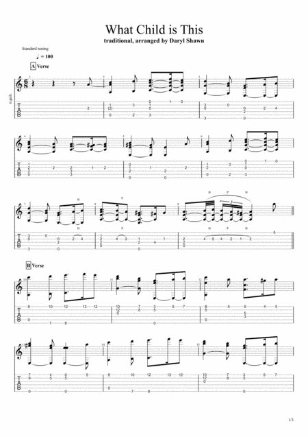 Free Sheet Music What Child Is This Greensleeves For Solo Fingerstyle Guitar
