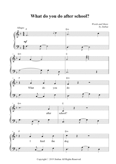 Free Sheet Music What Do You Do After School Nursery Rhymes For Easy Piano