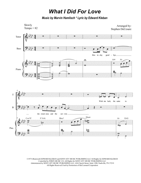 What I Did For Love Duet For Tenor And Bass Solo Sheet Music